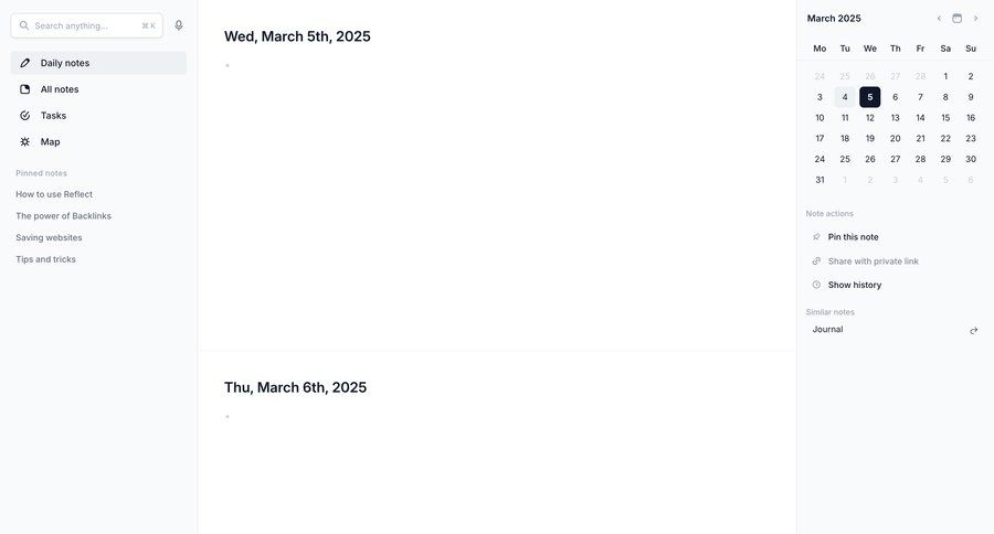 Reflect
			 task management dashboard sidebar navigation right sidebar note creation sidebar date picker datepicker chonology time picker navigation menu menu search bar time selector ui page example