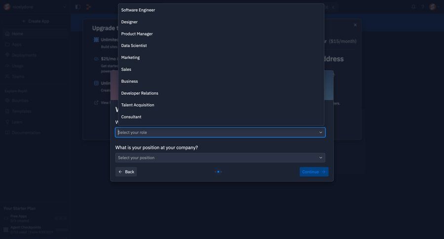 Replit
			 upgrade modal user role pay paywall ui page example