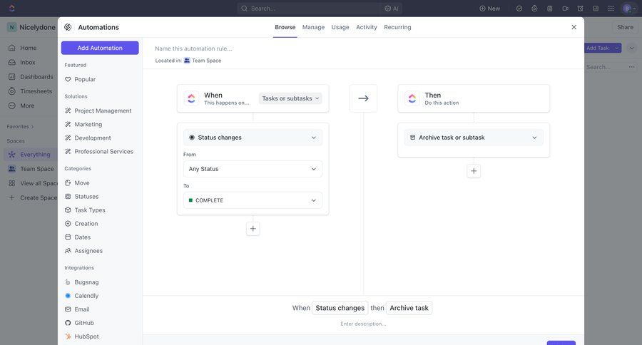ClickUp
			 task management configuration project management workflow form automation workflow builder conditional logic workflow automation create setup ui page example