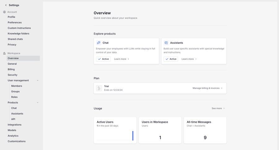 Langdock
			 settings dashboard sidebar navigation account management grid account setup workspace settings workspace management product discovery sidebar ui page example