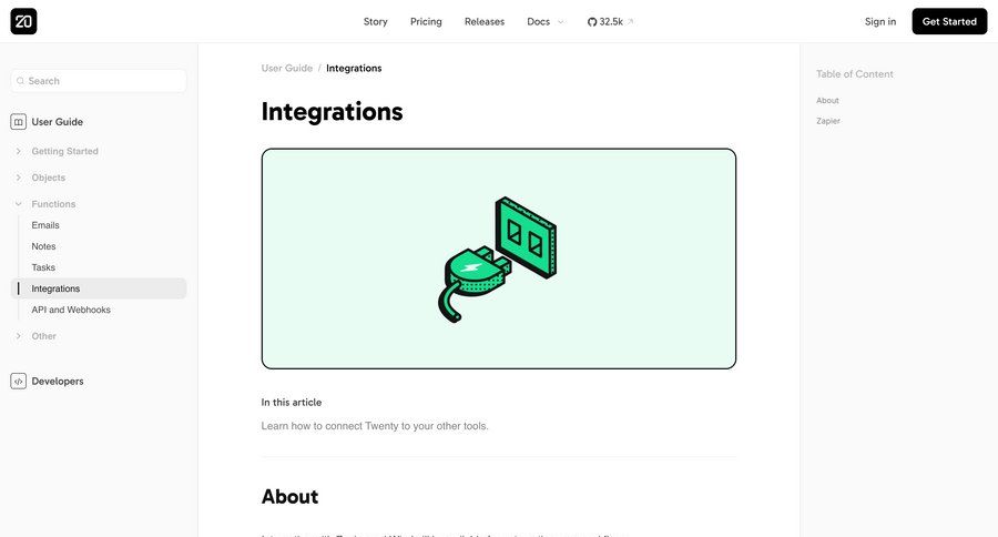 Twenty
				integrations ui page example
