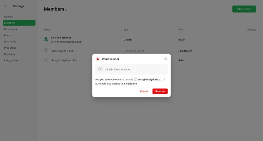 Cycle
			modal & popover remove teammate settings user management table user permissions account management cancel action confirmation message user role ui page example