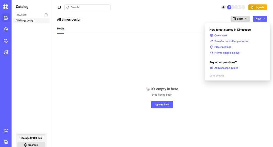 Kinescope
				empty state ui page example
