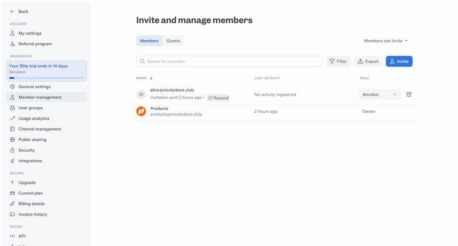 Slite
			sidebar settings user management table ux ui design
