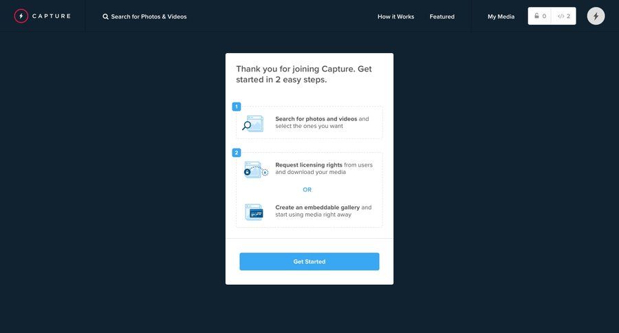 Capture
				onboarding page example