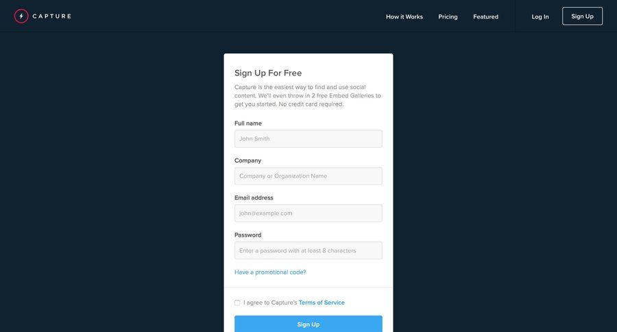 Capture
				signup page example