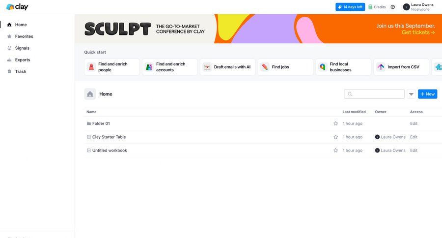 Clay
			 data management dashboard grid onboarding file management file organization full-screen layout sidebar quick actions table ui page example