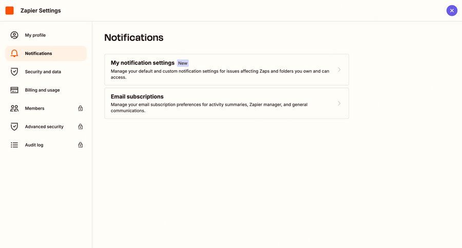 Zapier
			settings notification settings configuration settings sidebar navigation grid notification management sidebar notification settings ui page example