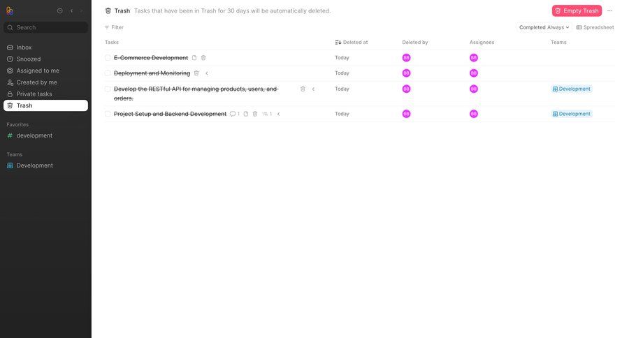 Height
			list trash & archive task management data management sidebar navigation sidebar menu junk table ui page example