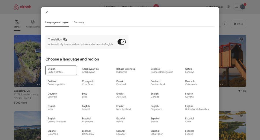 Airbnb
			modal & popover language settings settings grid account settings localization ui page example