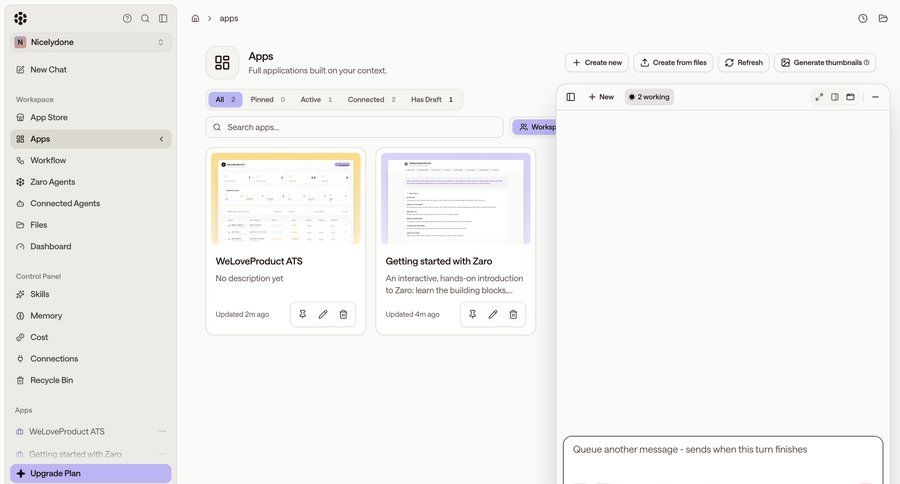 Zaro
			 application management ui page example