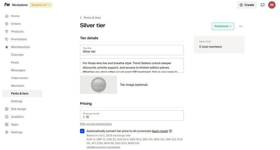 Fourthwall
			 configuration settings e-commerce form sidebar analytics ui page example