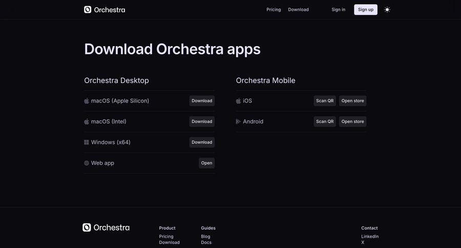 Orchestra
				application download ui page example