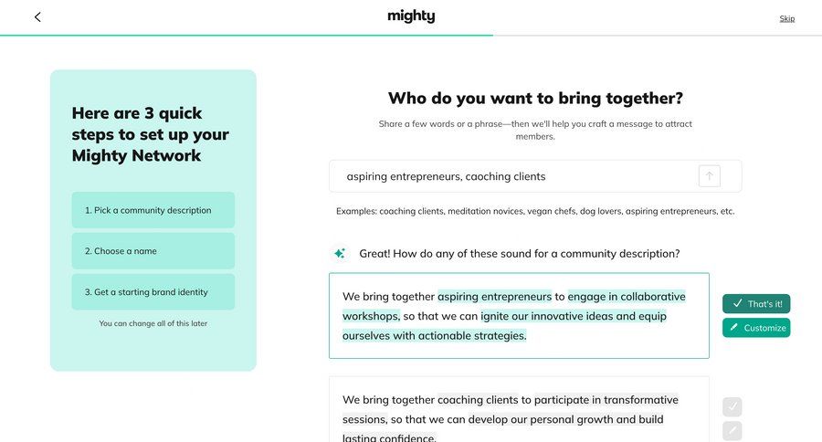 Mighty
			 onboarding form full-screen layout setup ui page example