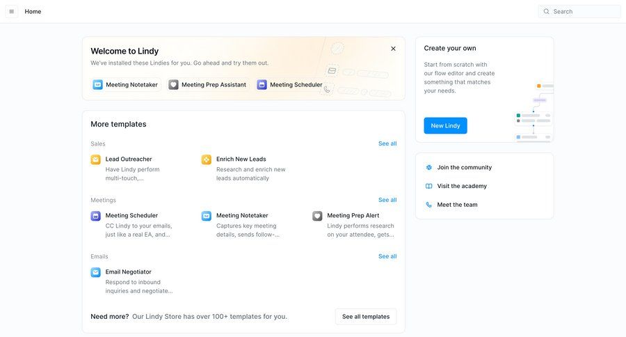 Lindy
			home onboarding templates workspace settings dashboard workflow onboarding automation templates template library workflow automation template selection template creation ui page example