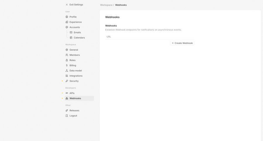 Twenty
			 configuration settings sidebar navigation user settings workspace settings sidebar webhook management ui page example