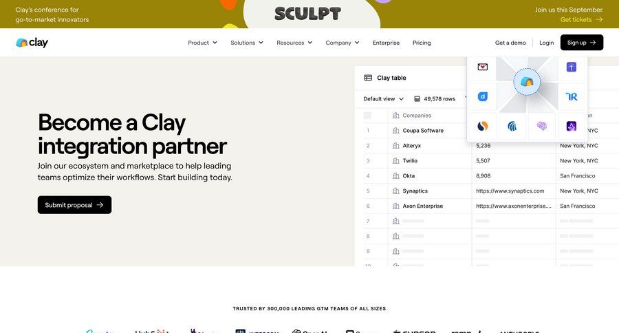 Clay
				integrations ui page example