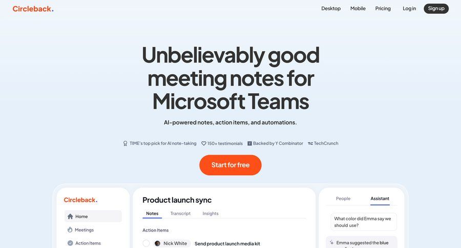 Circleback
				integrations ui page example