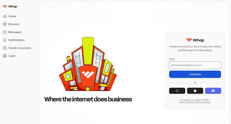 Whop
				partner program & affiliation ui page example