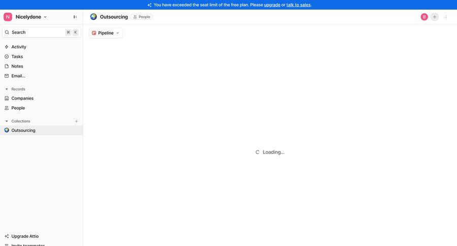 Attio
			 task management team collaboration dashboard project management project setup project tracking email sidebar records menu progress loading loader project dashboard ui page example