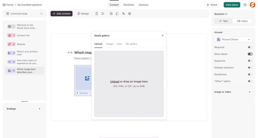 Typeform
				modal & popover ui page example