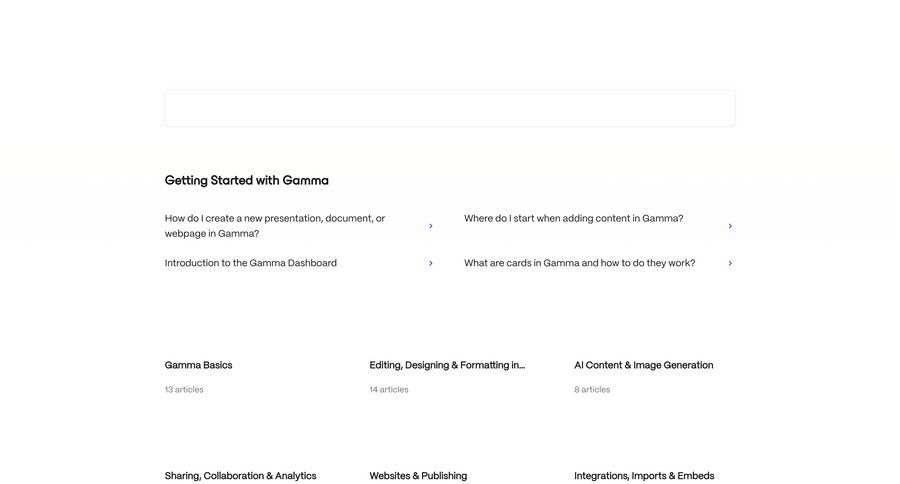 Gamma
				support / help center ui page example