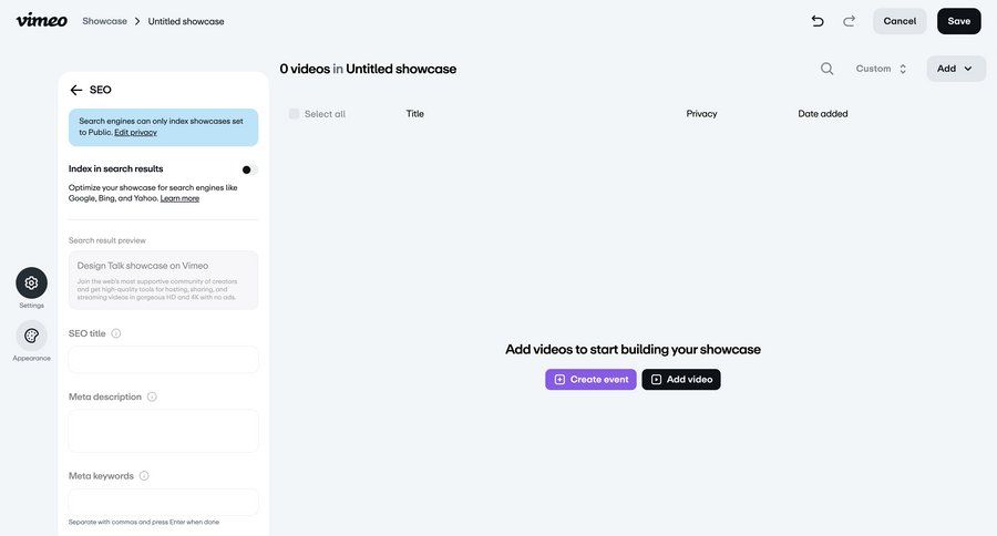 Vimeo
				settings ui page example