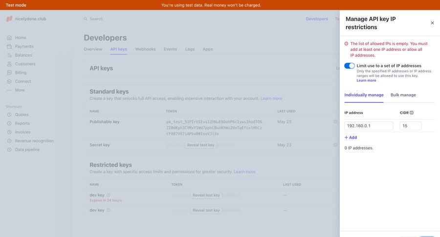 Stripe
			 settings form alert configuration modal screen save changes cancel changes security configuration shortcuts api security connect service modal finance ui page example