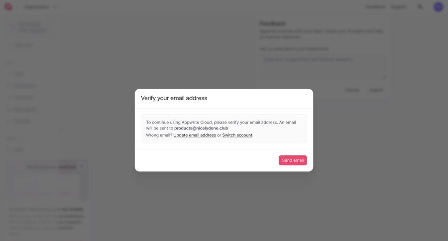 Appwrite
			settings modal & popover verification account settings account security email verification ui page example