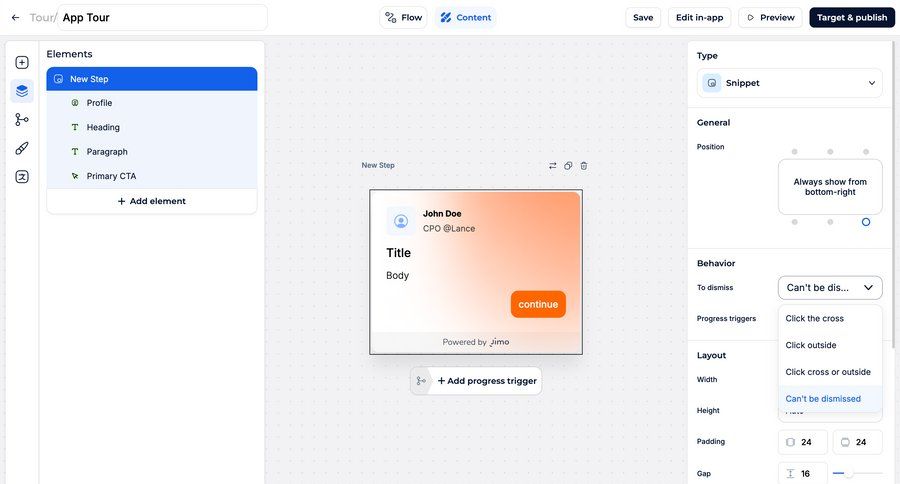 Jimo
			tools design editor product tour configuration grid form editor tutorial guide sidebar create guided tour modern ui page example