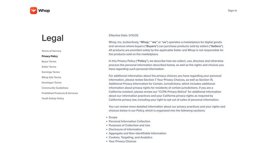 Whop
				legal ui page example