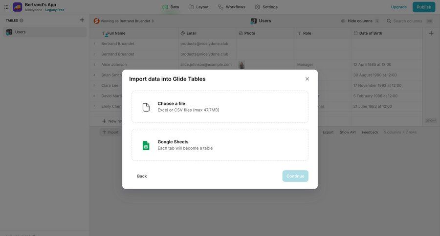 Glide
			import form table data management form import data data import ui page example