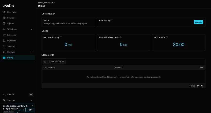 Livekit
				settings ui page example