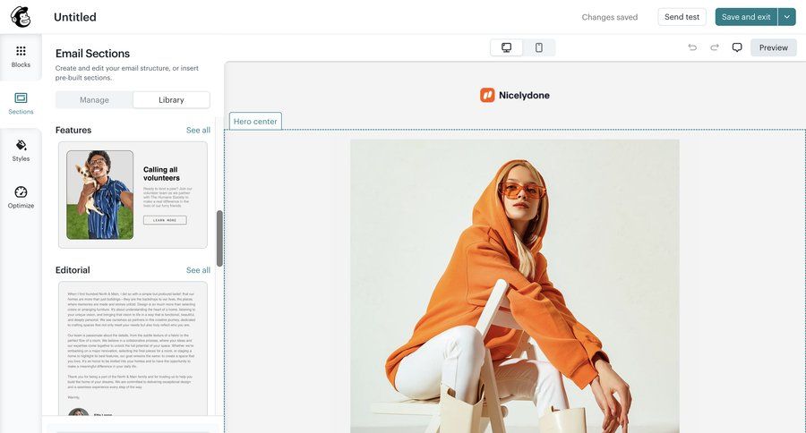 Mailchimp
			 template library wysiwyg editor email marketing ui page example