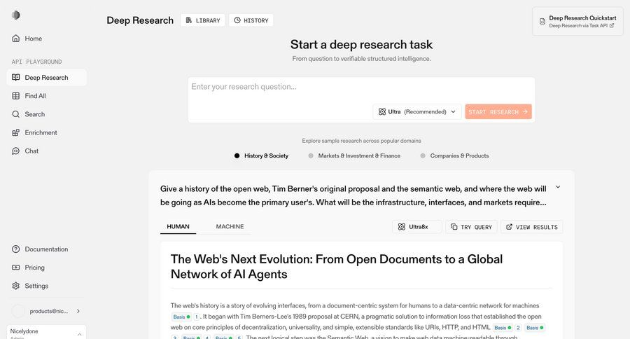 Parallel
			 dashboard artificial intelligence data analysis content hierarchy research search results ai model selection ui page example