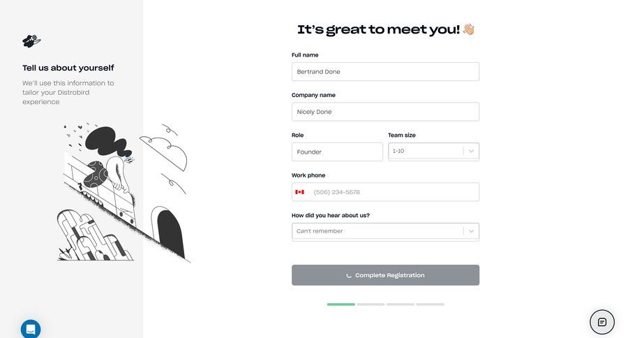 Distrobird
				onboarding page example