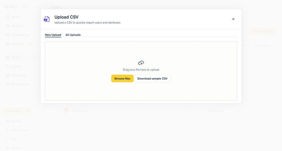 Sprig
			 data management user management grid form import data file upload drag and drop file upload modal wizard insight data import import file import tool import wizard importing data file picker ui page example