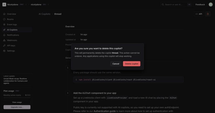 Liveblocks
			detail page modal & popover delete confirmation artificial intelligence modal dialog sidebar navigation ui page example