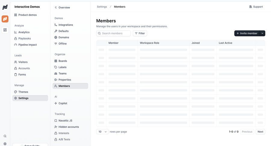 Navattic
			 user management workspace settings ui page example