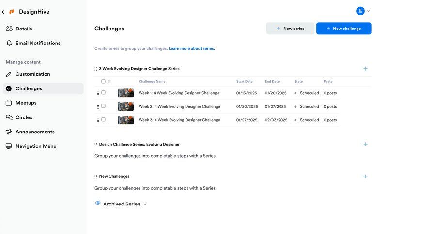 Kajabi
			 sidebar navigation schedule sidebar create announcement table ui page example