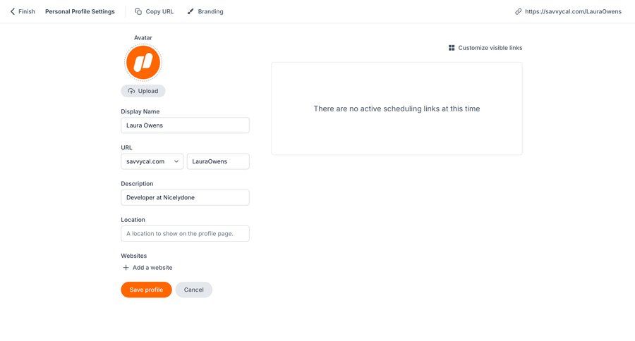 SavvyCal
			 settings account management form user settings profile settings form layout user profile profile page avatar upload profile creation ui page example