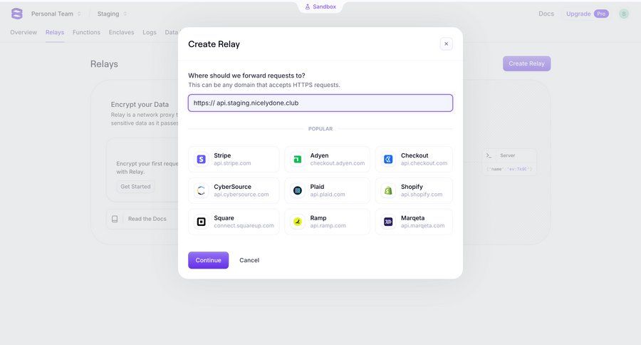 Evervault
			 configuration onboarding form integration setup upgrade modal security create generate version control configuration screen ui page example