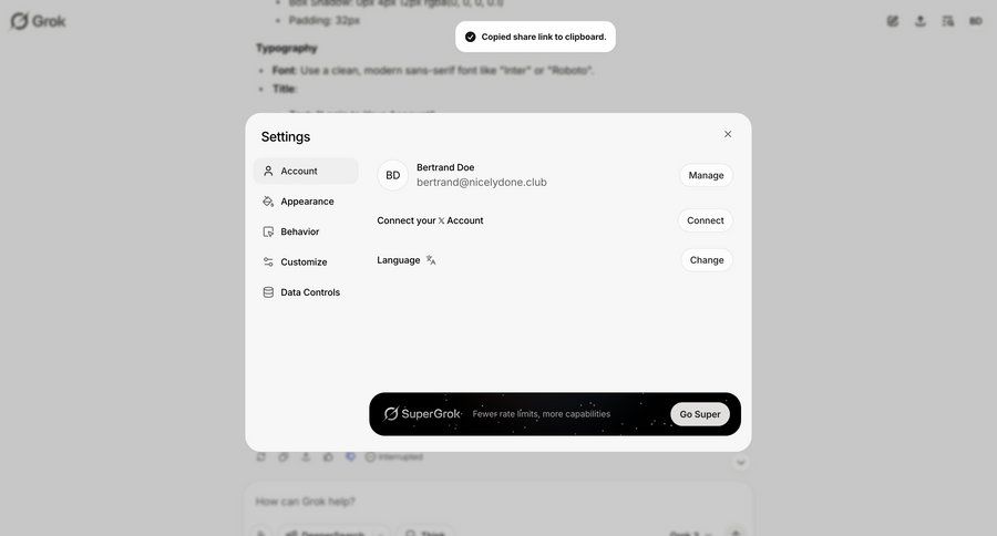 Grok
			 configuration settings account management user settings customize account settings typography parameters menu ui page example