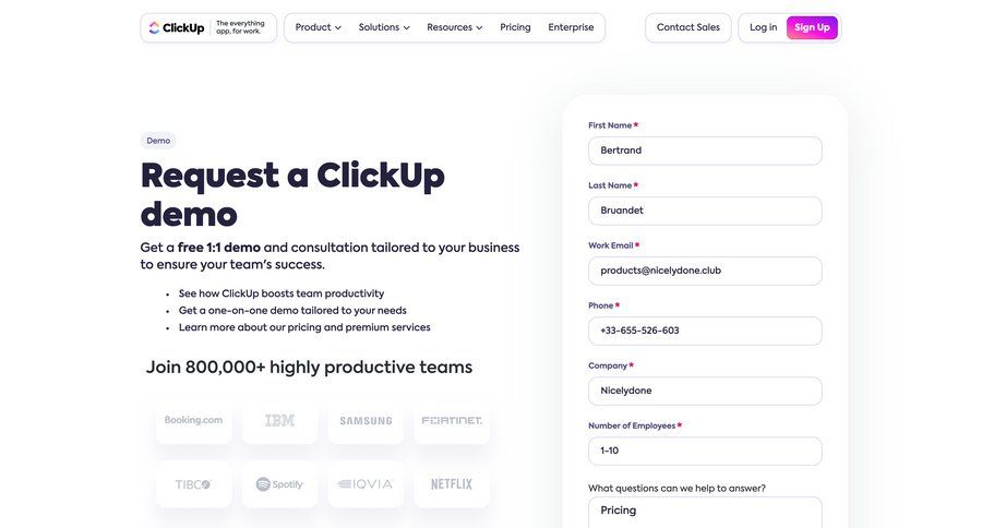 ClickUp
			form demo request access form ui page example