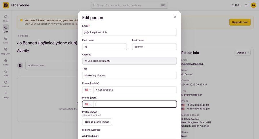 Outseta
			 modal screen data management form account setup form layout profile management data entry upload file ui page example