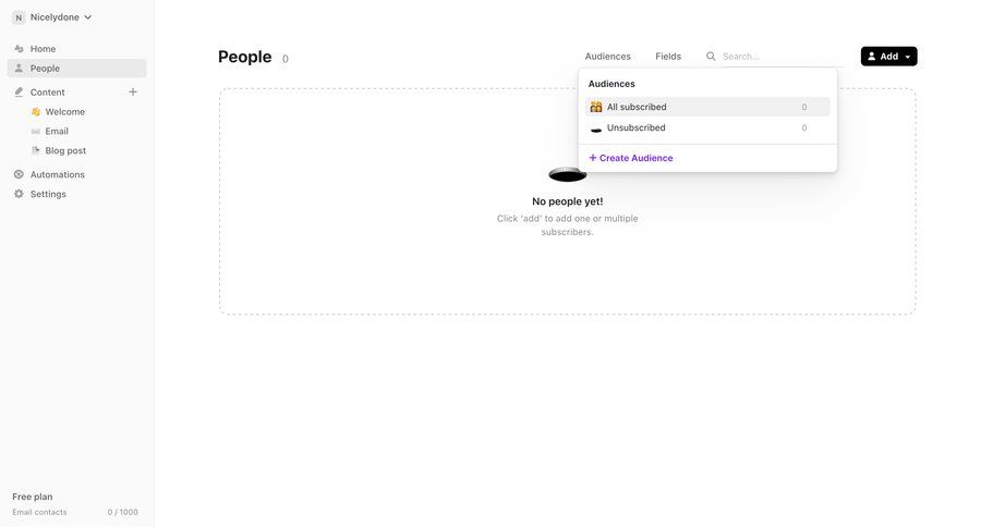 Audienceful
			 automation account setup audience management sidebar menu ui page example