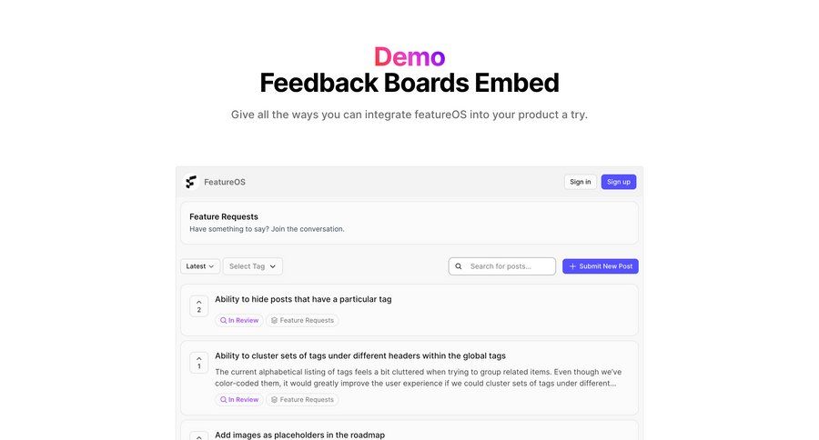 FeatureOS
				list ui page example