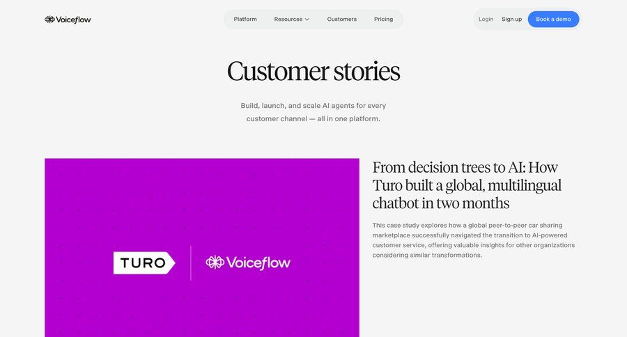 Voiceflow
			 case studies customer stories b2b marketing ui page example