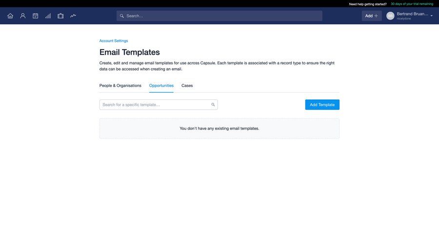 Capsule
			 settings form account setup templates account settings customer communication email template creation ui page example