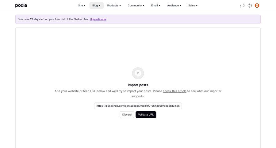Podia
			 content management e-commerce onboarding form import data free trial wizard data import import file import tool import wizard importing data file picker ui page example